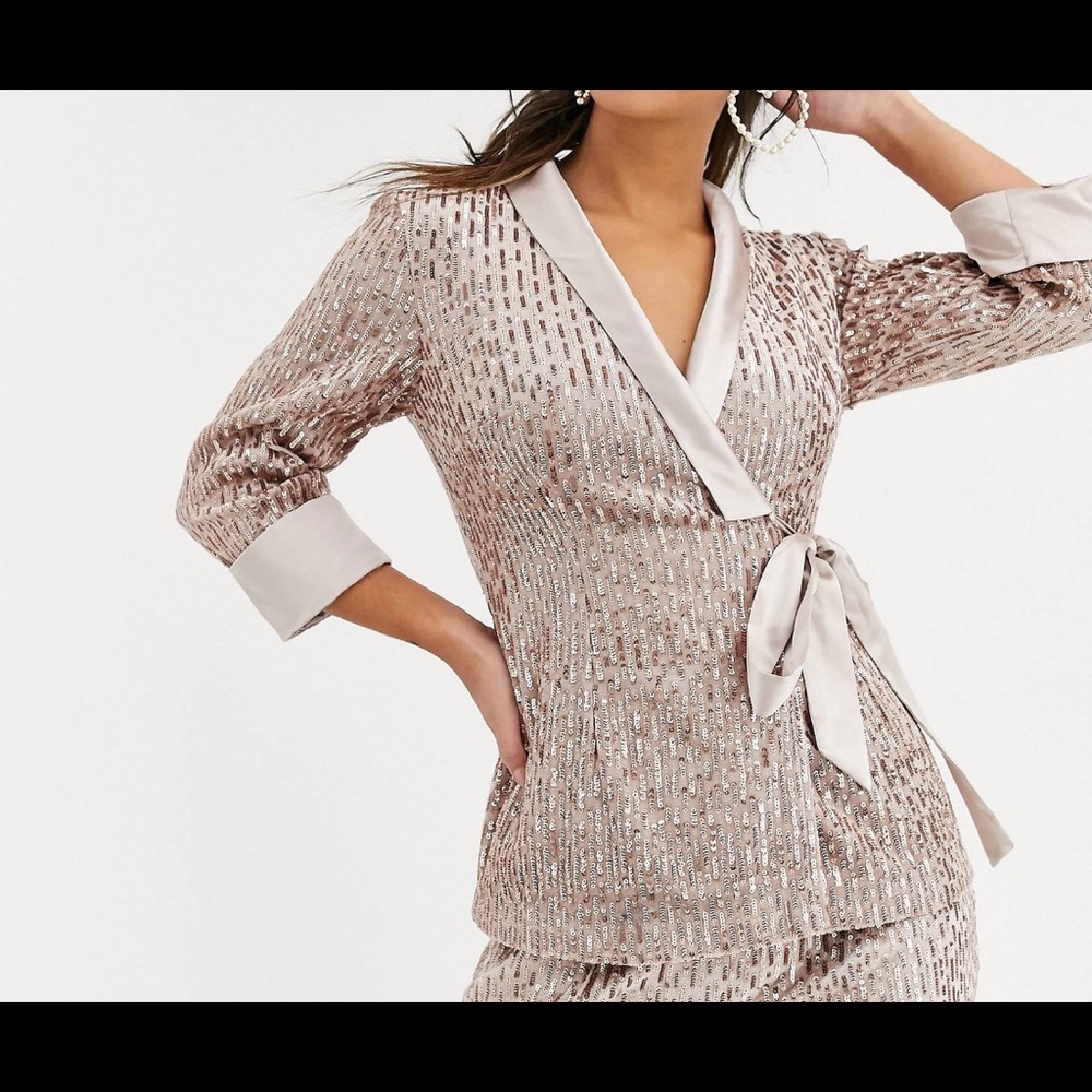 Little Mistress Petite tailored sequin wrap blazer